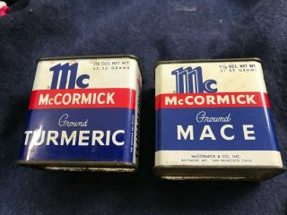 2 Vintage Spice Tins - Mccormick Turmeric & Mace Old Antique