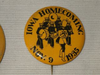 3 RARE PIN - BACK Buttons 1935 UNIVERSITY OF IOWA HOMECOMING football 1.  75 