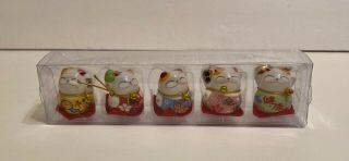 Set Of 5 Maneki Neko Lucky Cats Ceramic Japanese Style Brings Fortune Prosperity