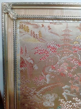 Vintage Metal Frame Velvet Easel Back w/Asian Silk Panel 6 