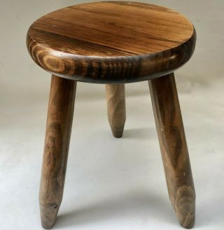 Vintage French Rustic 3 Leg Wooden Milking Stool With Round Seat,  Home Decor