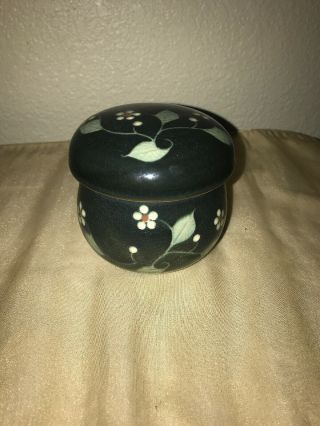 Japanese Signed Tea Cup With Lid Clay Strainer Flower Crazing