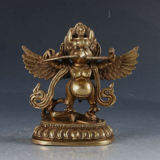 Chinese Brass Tibetan Buddhism Handwork Carved Garuda Bird Buddha Statue