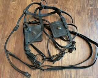 Vtg Antique U.  S.  Cavalry Military Leather Horse Bridle Reins Bit Metal Buttons