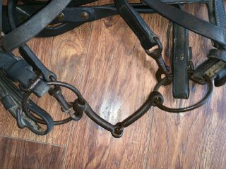VTG Antique U.  S.  Cavalry Military Leather Horse Bridle Reins Bit Metal Buttons 3