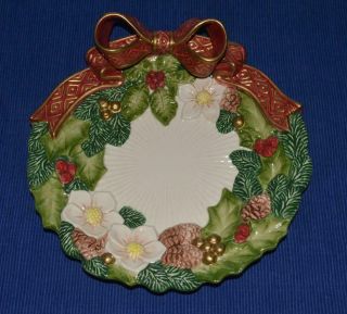 Fitz & Floyd Christmas Rose Canape Plate Dish Wreath 1995