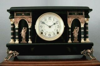 Old Antique Sessions Black Mantel Shelf Clock Mozart 1925 Fully Restored