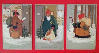 Vintage Santa Postcards (3) Meissner&buch Series 1925 - F.  Baumgarten Santas - Cute