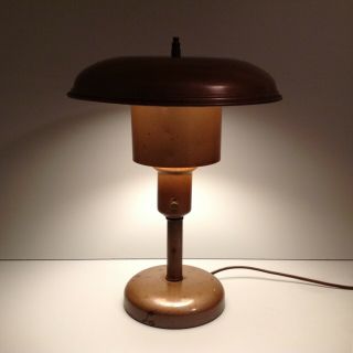 Vintage Machine Age Metal Table Desk Lamp Round Saucer Shade