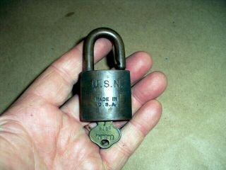 Vintage Us Navy Sargent Brass Padlock Usn Military Lock With Key Made In Usa