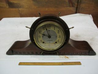 Rare Vtg Ww2 Antique Seth Thomas " Nautical " Navy Ships Wheel Mantle Chime Clock