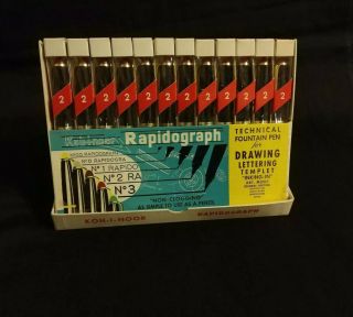 12 Vintage Koh - I - Noor Rapidograph 3060 No 2 Fountain Pens Nos With Store Display