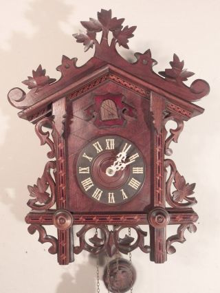 C1920 American Cuckoo Clock Co Philadelphia Railroad Style W/ Inlay Case Detail