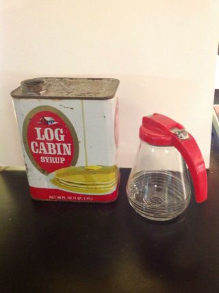 Log Cabin Syrup Tin - General Foods Corp.  W/ Vintage Syrup Dispenser - Fun Display