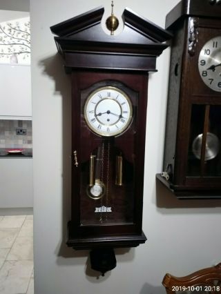 Vintage Franz Hermle 8 Day Mahogany Musical Westminster Chime Wall Clock