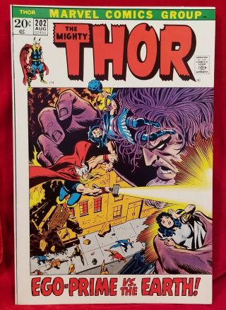 1972 The Mighty Thor 202 Marvel Key Vtg 70s Stunning Issue Avengers Stan Lee Nm,
