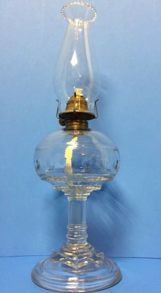 Antique Glass Pedestal Whale Oil Lamp W/ P&a Pat.  1897 Brass Burner Vgc