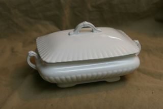 Antique White Ironstone China Powell & Bishop Covered Serving Dish Good