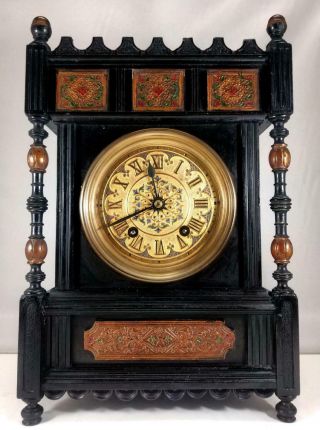 Lenzkirch Aesthetic Movement Ebonised Mantel Clock Serviced G.  W.  O Arts & Crafts