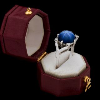 Antique Vintage Art Deco 14k Gold Lindy Star Sapphire & Diamond Wedding Ring 5.  5