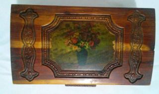 Vintage Cedar Wood Dresser Chest,  Carvings W/floral Picture 10 5/8 " X 6 " X 4 "