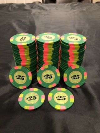 (74) Paulson Classic Top Hat And Cane Poker Chips $25 Denomination