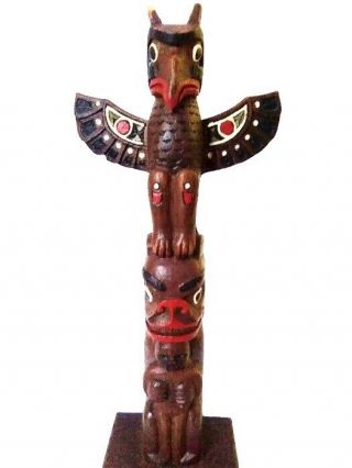 Vtg Eagle Doll Totem Pole God Statue Sculpture Boma Primitive Indian Art Putz