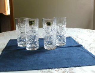 4 Vintage Hand Cut Crystal Tumblers Glasses Barware Germany