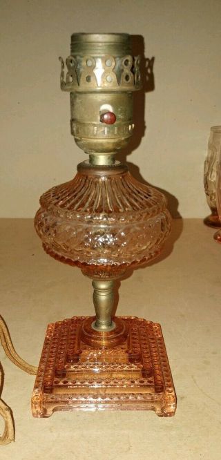 Old Vintage 9 " Pink Depression Glass Lamp.