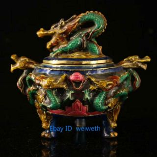 Vintage Style Chinese Cloisonne Dragon Incense Burner Statue W Xuande Marks