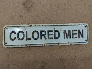 Vintage Embossed Metal Tin Colored Men Sign Old Segregation Black Americana