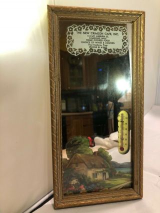 Vintage Advertising Framed Mirror Picture Thermometer Crimson Cafe Mass.