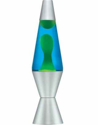 14.  5 - Inch Lava Lite Silver Base Lamp With Yellow Wax In Blue Liquid
