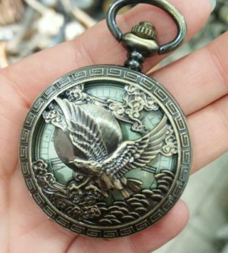 Collectibles Chinese Bronze Eagle Sculpture Can Use Mechanical Old Pocket Watch