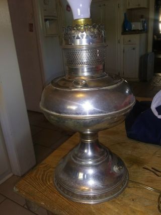 Antique Rayo Nickel Plated Oil Lamp Converted To Electric No Chimney