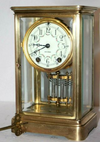 Antique Seth Thomas Empire Crystal Regulator Clock W/ Enameled Porcelain Dial.