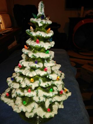 Vintage Ceramic Christmas Tree 19 In Tall.  Multi Colored Lights