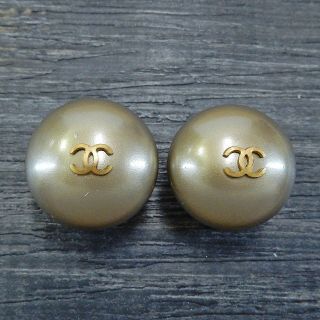 Chanel Gold Plated Cc Logos Gray Imitation Pearl Vintage Earrings 5228a Rise - On