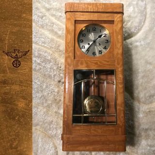 Very Rare Vintage Antique Germany Striking Wall Clock With Pendulum,  Oak Case