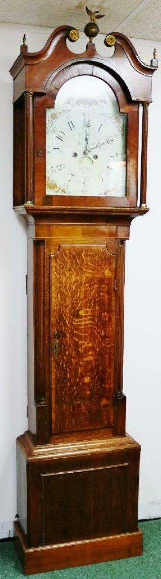 Antique 19thC English 8 Day Striking Mahogany & Oak Longcase Grandfather Clock 2