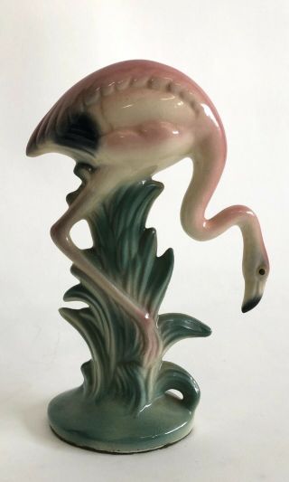 Mid Century Porcelain Pink Flamingo Ceramic Vintage Figurine 7.  5 "