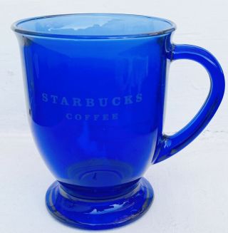 Anchor Hocking Starbucks Etched Cobalt Blue Glass Coffee Mug