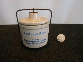 Kaukauna Klub Wisconsin Cheese Stoneware Crock Jar W/ Wire Bale Clasp Lid Bin 18