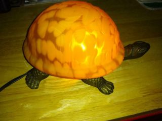 Vintage Turtle Light Table Lamp Amber Glass Shell Tortoise Bronze Woodland 8 "