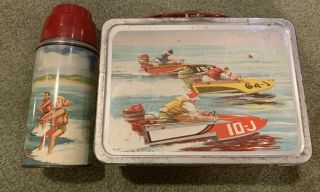 1959 Boating Speed & Sail Boats Lunchbox & Matching Full Thermos So Exc