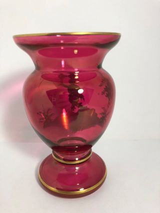 Vintage Mary Gregory Cranberry Vase Girl With Dragon Fly 5 1/2” Tall 11GG 3