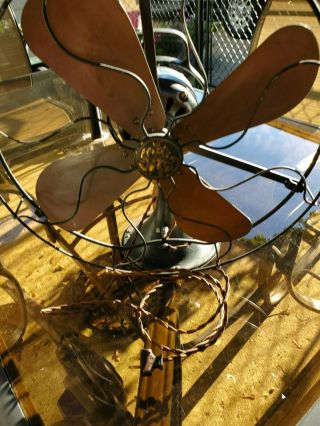 Vtg Antique Ge General Electric Brass Blade Fan 3 Speed Oscillating Old Cast