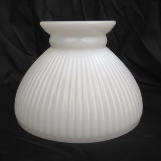 White Milk Glass Heavy Vintage Hurricane Oil Student Lamp Ribbed Shade 8 " Wide