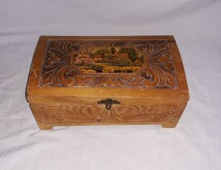 Vintage Old Wooden Jewelry / Trinket Box With Music Box.