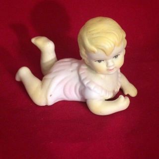Vintage Bisque Porcelain Figurine Piano Baby Girl 4 " Long And 2 3/4 " Tall